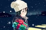  black_hair blush christmas hat idolmaster jpeg_artifacts kikuchi_makoto night snow tadano_omake 