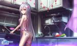  aliasing ass blush food garter hc long_hair naked_apron original pink_eyes signed white_hair 