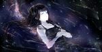  black_hair breasts cleavage closed_eyes collarbone hands_together highres karo_karo long_hair lying medium_breasts milky_way on_back original partially_submerged reflecting_pool sky solo star_(sky) starry_sky water 