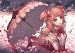  bow cherry_blossom_cookie cookie_run flowers kawacy petals pink_eyes pink_hair skirt twintails umbrella 