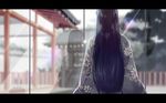  aliasing black_hair japanese_clothes kimono long_hair original rain shrine water yoeah 