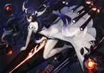  anchorage_water_demon black_hair boots dress gods horns kantai_collection kneehighs long_hair weapon 