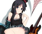  akiyama_mio aliasing black_hair blue_eyes breasts cleavage cropped guitar hat instrument k-on! xiao_ren 