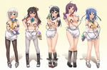  aliasing apron aqua_eyes black_hair blue_hair blush boots breasts brown_eyes collar elbow_gloves gloves gray_hair green_eyes group hagikaze_(kancolle) hamakaze_(kancolle) headband kantai_collection kneehighs lactation long_hair naganami_(kancolle) no_bra nopan pantyhose ponytail purple_hair short_hair socks topless urakaze_(kancolle) ushio_(kancolle) yoshi_tama 