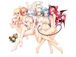  aliasing aqua_eyes aqua_hair ass barefoot bikini blonde_hair blue_eyes blue_hair braids breasts cleavage gray_hair group horns hug navel orange_hair peach-tea purple_eyes red_eyes red_hair swimsuit tail twintails uchi_no_hime-sama_ga_ichiban_kawaii white wings wink yellow_eyes 