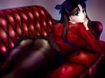  aliasing ass black_hair blue_eyes bow couch fate/stay_night pantyhose ribbons shopjapen tohsaka_rin twintails upskirt 