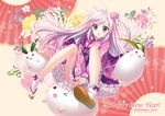  an2a blush cat_smile flowers japanese_clothes lolita_fashion long_hair original ponytail purple_eyes purple_hair socks wink 