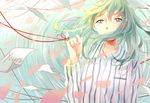  green_hair hatsune_miku lios pajamas paper petals ribbons shirt tears vocaloid 