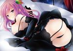  ass dress long_hair mutou_kurihito no_bra panties pink_hair sky_world stockings thighhighs underwear yukazaki_kasumi 