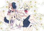  animal_ears blonde_hair blush bow flowers hat original rugo seifuku skirt socks 