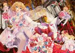  alice_margatroid blonde_hair blue_eyes breasts choker cleavage doll elbow_gloves flowers headdress long_hair petals poyan_noken rose shanghai_doll short_hair thighhighs touhou wedding_attire 