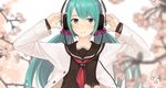  couzone hatsune_miku headphones long_hair seifuku twintails vocaloid 