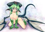  anthropomorphism blue_eyes blush breasts dragon gekato green_hair nipples nude original pointed_ears tail 