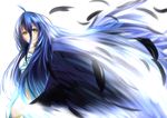  albedo black_hair feathers long_hair overlord tagme_(artist) wings yellow_eyes 