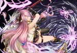  asymmetrical_gloves bare_shoulders black_gloves black_legwear blush braid breasts bug butterfly closed_eyes commentary_request draph elbow_gloves from_above full_body gloves granblue_fantasy hair_ornament hair_over_one_eye high_heels holding holding_sword holding_weapon horns insect iroia katana large_breasts lavender_hair long_hair low_tied_hair narmaya_(granblue_fantasy) parted_lips pointy_ears sideboob single_braid single_thighhigh sleeveless solo sword thigh_strap thighhighs very_long_hair water weapon 
