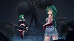  2girls arceon green_eyes green_hair guitar gumi hatsune_miku instrument long_hair twintails vocaloid 