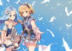  2girls animal bird blonde_hair blue_hair bow djeeta_(granblue_fantasy) dress gloves granblue_fantasy headband kerorira lyria_(granblue_fantasy) necklace ribbons 