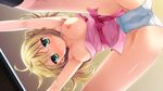  ass blonde_hair blush breasts cameltoe game_cg green_eyes hulotte ikegami_akane long_hair nipples no_bra panties pussy_juice underwear wet yagami_mihono yome_sagashi_ga_hakadori_sugite_yabai. 