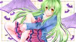  aliasing green_hair jitsu_wa_watashi_wa long_hair mizuki orange_eyes shiragami_youko vampire wings 