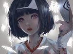  black_hair headdress japanese_clothes kimono nora_(noragami) noragami red_eyes short_hair wlop 