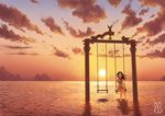  bell clouds dress glasses harousel long_hair original sky sunset water 