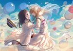  2girls clouds feathers hat headdress maribel_han qin_xin shoujo_ai touhou usami_renko wedding_attire 