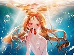  apple bubbles fruit long_hair nude orange_hair original red_eyes tatsumi3 underwater water 