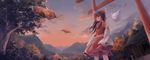  autumn building cat_smile chen_bin hakurei_reimu japanese_clothes leaves miko shrine skirt sunset torii touhou tree 