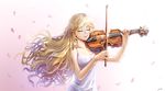  blonde_hair breasts cleavage instrument minhoo miyazono_kawori petals shigatsu_wa_kimi_no_uso signed violin 