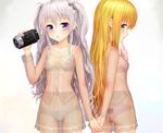  2girls aki99 ass bra breasts camera charlotte cropped long_hair navel nipples nishimori_yusa panties see_through tomori_nao twintails underwear white 