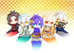  all_male animal anthropomorphism aqua_eyes black_hair blonde_hair blue_hair cat_smile chibi fang fox gloves group headband japanese_clothes kashuu_kiyomitsu kogitsunemaru long_hair male mask mikazuki_munechika nakigitsune orange_eyes red_eyes scarf short_hair tagme_(artist) touken_ranbu tsurumaru_kuninaga white_hair 