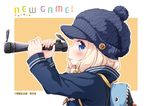  blonde_hair blue_eyes hat logo new_game seifuku short_hair tagme_(character) tokunou_shoutarou 