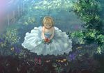  akame_(akamiru) blonde_hair blue_eyes dress flowers grass leaves original short_hair 