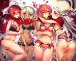  ass blonde_hair blue_eyes bra breasts cleavage dark_skin elphelt_valentine group guilty_gear jack-o long_hair navel oro_(sumakaita) panties petals ramlethal_valentine red_eyes red_hair scarf short_hair underwear valentine_(guilty_gear) white_hair 