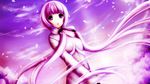 cherry_blossoms cropped long_hair maoh monochrome original purple_eyes purple_hair 