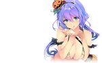  aqua_eyes blue_hair breasts cleavage condom cum halloween headdress long_hair nipples pumpkin tagme taira_tsukune white 