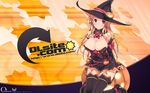  blonde_hair boots breasts cleavage collar dille_blood dlsite.com dress halloween hat long_hair pumpkin refeia watermark witch witch_hat 