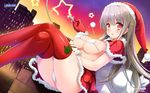  bikini cameltoe christmas erect_nipples game-style gray_hair hat long_hair misakura_nankotsu original red_eyes santa_costume santa_hat swimsuit thighhighs underboob 