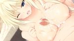  akabeisoft3 blonde_hair blue_eyes breasts canon_rukusana censored cum game_cg iizuki_tasuku nipples nude paizuri seikishi_melty_lovers 