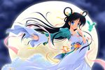  black_hair blue_eyes chinese_clothes long_hair moon night original ribbons yagami-all_hail_nana 