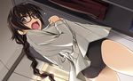  ass blush braids brown_eyes brown_hair glasses long_hair panties ponytail shikei shirt underwear 