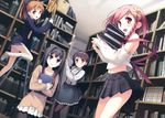  :d absurdres ayase_sayuki black_legwear blush book book_hug book_stack bookshelf center_frills cleaning duster flower hair_flower hair_ornament hairband highres hirosaki_kanade holding holding_book huge_filesize kantoku ladder midriff minagawa_yuuhi multiple_girls navel open_mouth pantyhose plaid plaid_skirt pleated_skirt skirt smile suspender_skirt suspenders your_diary yua_(your_diary) 