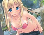 bikini blonde_hair blue_eyes breasts cleavage cropped navel scan swimsuit takayaki undressing 