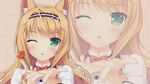  animal_ears bow catgirl flowers green_eyes headband long_hair maple_(sayori) nekopara orange_hair sayori wink zoom_layer 