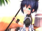  aqua_eyes black_hair chuunibyou_demo_koi_ga_shitai! cropped eyepatch maid ponytail short_hair swordsouls takanashi_rikka thighhighs wristwear 