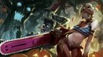  breasts chainsaw cleavage halloween iorlvm league_of_legends mask navel riven_(league_of_legends) short_hair 