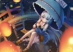  aqua_eyes garter headband lolita_fashion long_hair night original thighhighs twintails umbrella water xiaoyin_li 