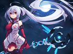  breasts elbow_gloves gray_hair long_hair moon muryou phantasy_star_online_2 red_eyes staff stars thighhighs twintails 