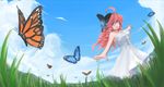  arceon blue_eyes butterfly dress grass original pink_hair sky 