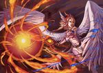  armor blonde_hair blue_eyes fire ho-oh_(artist) horns long_hair minerva_(p&amp;d) puzzle_&amp;_dragons wings 
